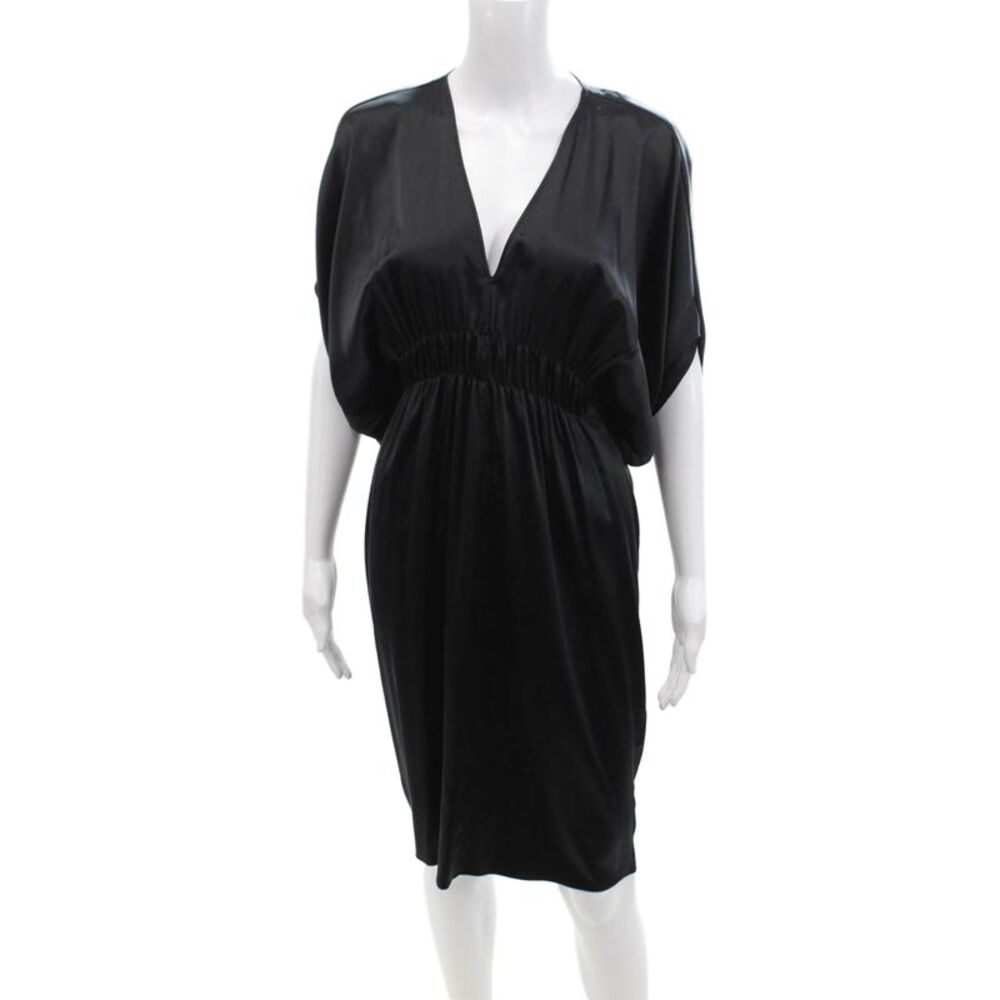 Elijah Womens Short Sleeve V Neck Knee Length Silk Dress Black Size XS